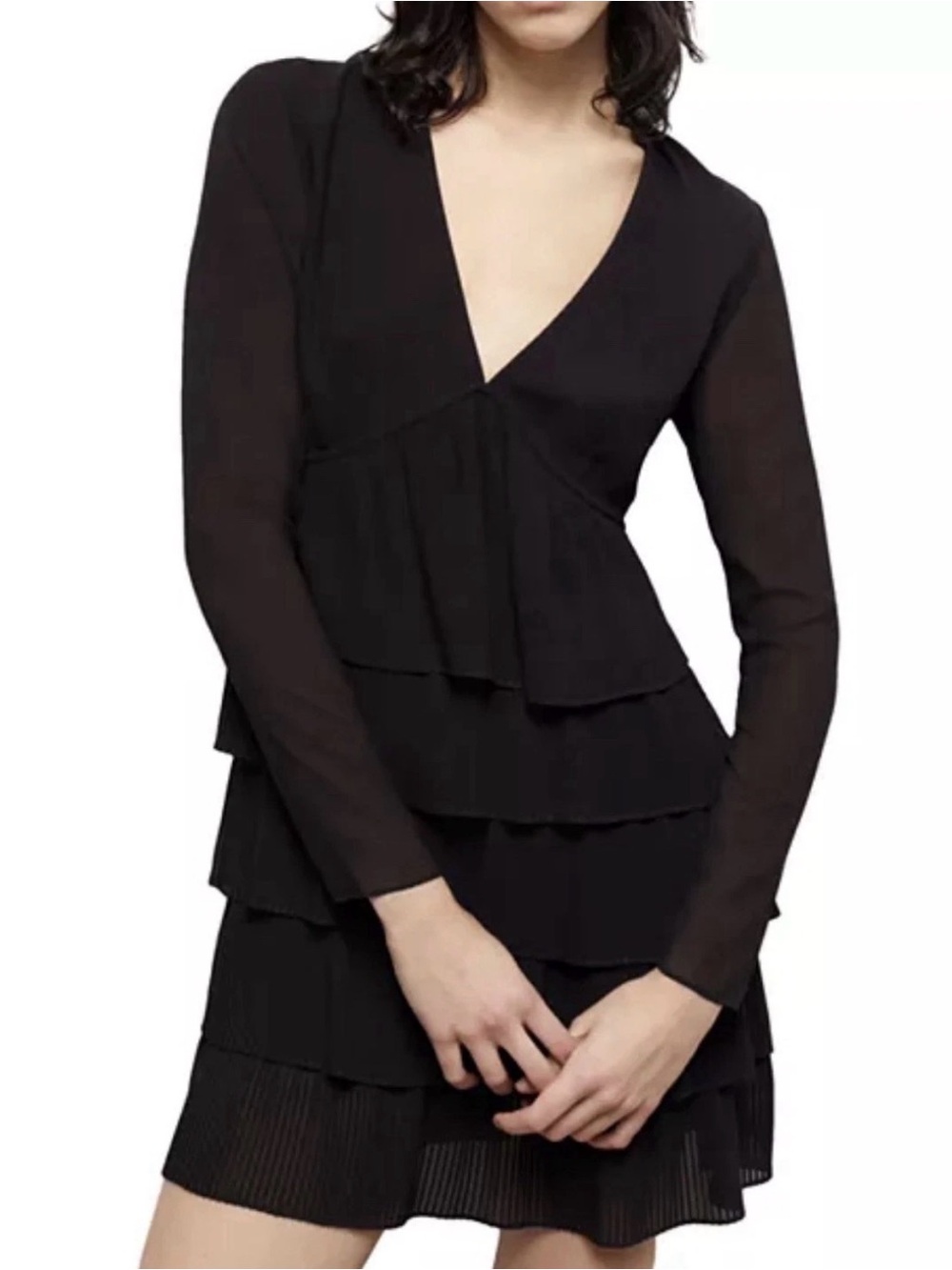 The Kooples Accordion Pleated Mini Dress Women's Black Size 1, Small Cocktail